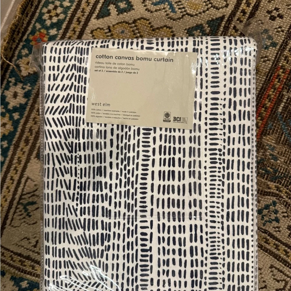 NEW in packaging- West Elm Navy and White Cotton Canvas Curtain